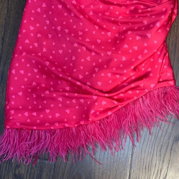 Lovers + Friends Maisey Pink Heart Asymmetrical Feather Hem Mini Skirt Small - Picture 3 of 9